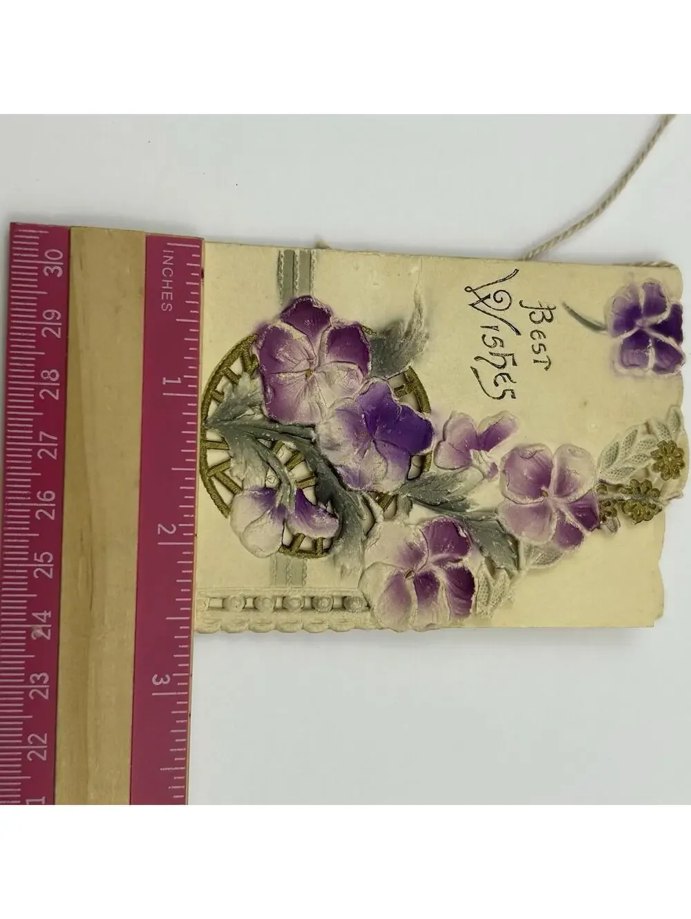 Antique Die-Cut Embossed Greeting Card Booklet Pansies 1900-1915 Gilt Poem F2